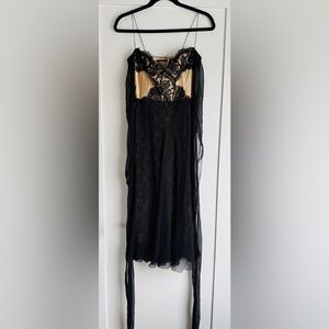 Elie Tahari Strapless Silk Chiffon Cocktail Gown Black Gold Size 0 XS (Altered)
